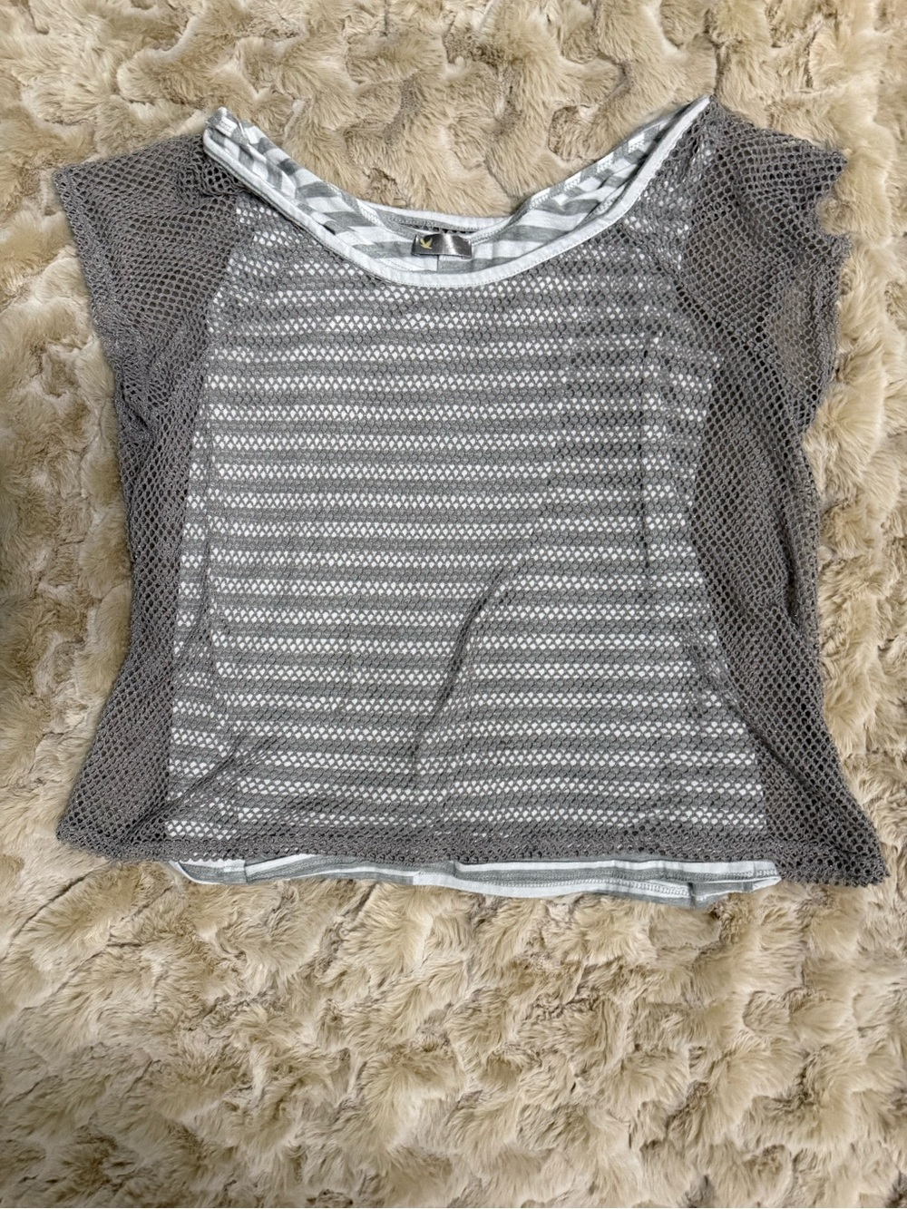 Rare Y2K Rue JuJu Gray Striped Mesh Layered Top with striped undershirt